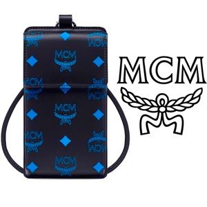 MCM Logo Phone Lanyard in Vallarta Blue/Black